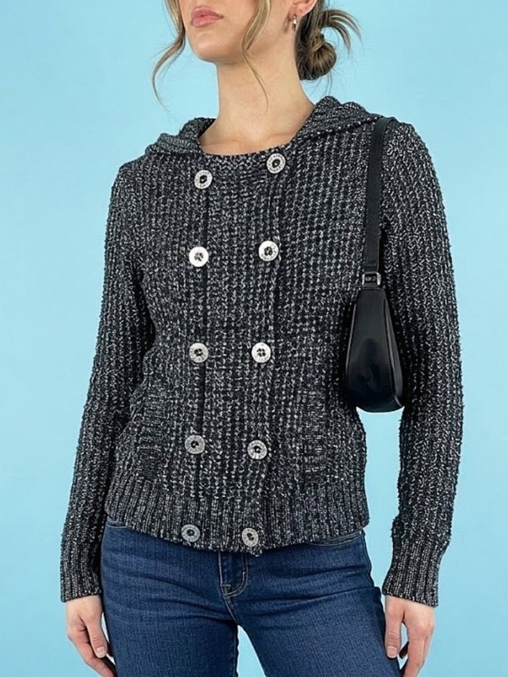 Harley Davidson Gray Wool Blend Button Front Knit Sweater